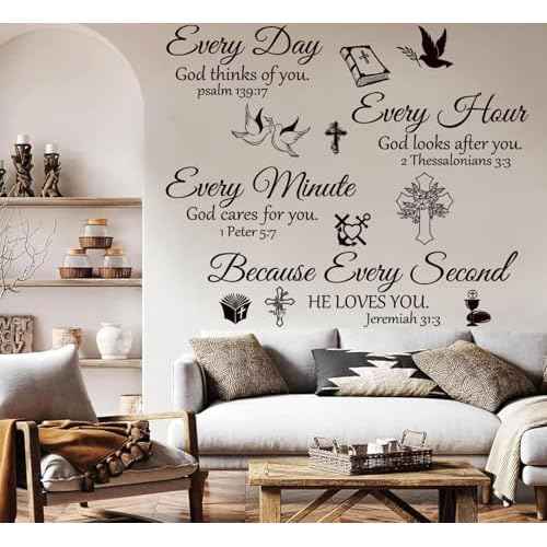 Bible Verse Wall Stickers Inspirational Quote Motivational Scripture Sticker Peel and Stick Wall Decals Religious for Living Room Family Home Bedroom Decor