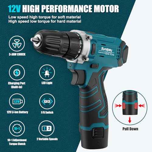 Sundpey Tool Kit 206PCs with Drill - 12V Cordless Power Drill Combo Home Tool Set - Portable Basic General Household Toolbox for Men Women for Garden Office House Repair (Screwdriver Set & Pliers Set)