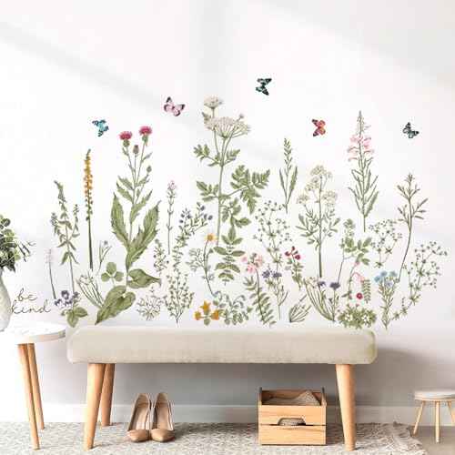 Large Flower Wall Stickers, BWCXXZH Removable DIY Romantic Flowers Wall Decals Murals Peel and Stick Wall Art Stickers Home Decor for Girls Bedroom Nursery Rooms Living Room