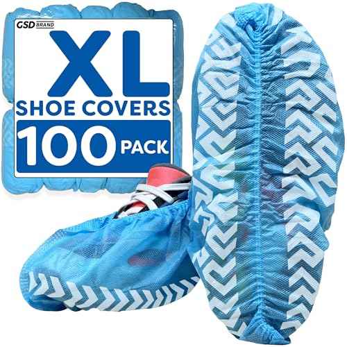 100 Pack Extra Large Blue Shoe Covers Disposable. Non Slip Indoor Reusable Boot Covers. Foot Booties Disposable with Non Skid Treads