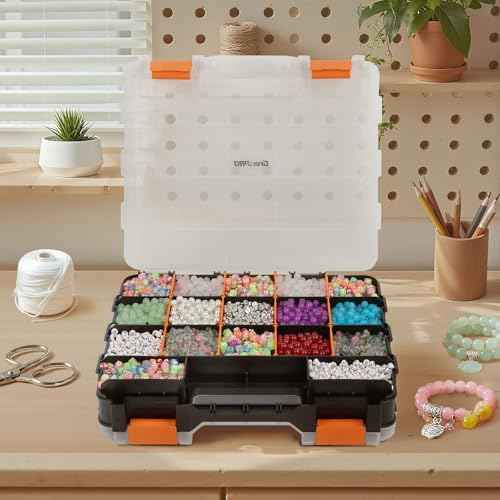 Mini Tool Box Organizer, Plastic Small Tool Box with Dividers, Double Side Bead Organizer, 34-Compartments Hardware Screw Organizers, Parts Tool Organizers Storage