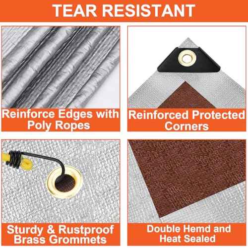 Tarp Waterproof 12x20 Ft Heavy Duty Tarp Thicker 16 Mil Large Tarps with Brass Grommets and Reinforced Edges, UV&Fade Resistant Tear Resistant Plastic Tarp for Outdoor Camping Roof Pool Tent