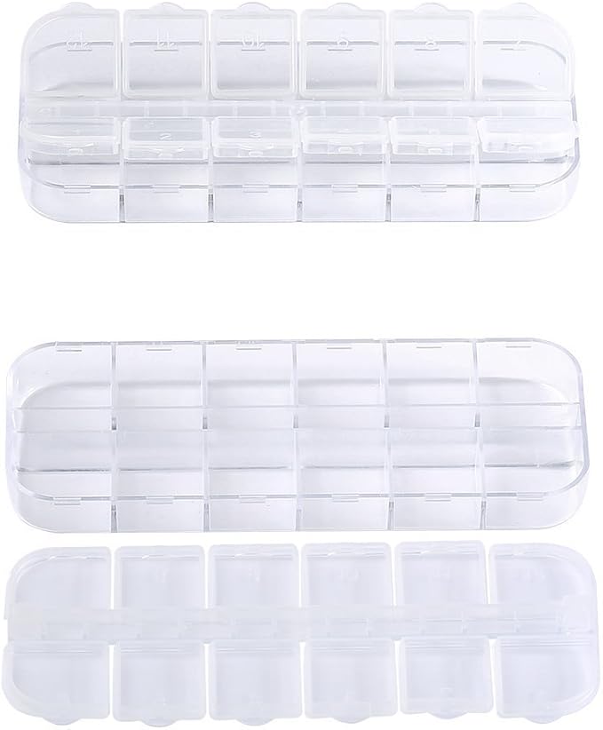6 Pieces Nail Art Tool Jewelry Storage Box, 12 Compartments Plastic Rhinestone Organizer Container Case, Display Containers