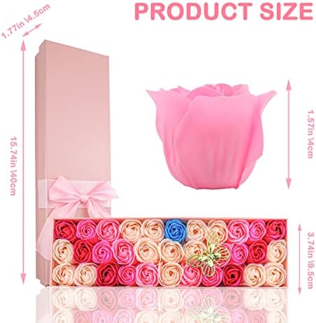 33 PCS Floral Scented Bath Soap Rose Flower Petals, JIALEEY Plant Essential Oil Rose Soap Set Gifts Ideas for Her Women Girls Mom Valentine's Day, Pink Gift Box
