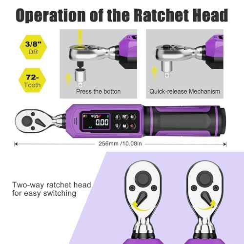Digital Torque Wrench 3/8 Drive, 0.66-44.25 Ft.lb / 0.9-60 Nm Inch Pound Torque Wrench with Dual Direction Ratchet, ¡¾1% Accuracy with Vibration, Buzzer and LED Alert