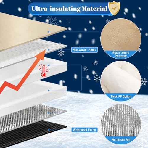Insulated Well Pressure Tank Cover Aluminum Foil (5¢µ) - 16"D x 32"H Industrial 600D Outdoor Well Water Tank Insulation Blanket, Anti-UV Winter-Freeze Water Well Pump Cover, Beige