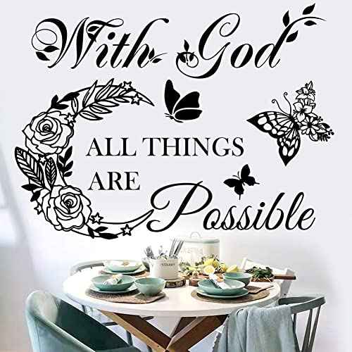 Inspirational God Things are Possible Vinyl Wall Sticker Peel and Stick Quote Bible Sticker Christian Wall Decor Quote Wall Art Stickers for Home Walls Living Room Bedroom Decoration