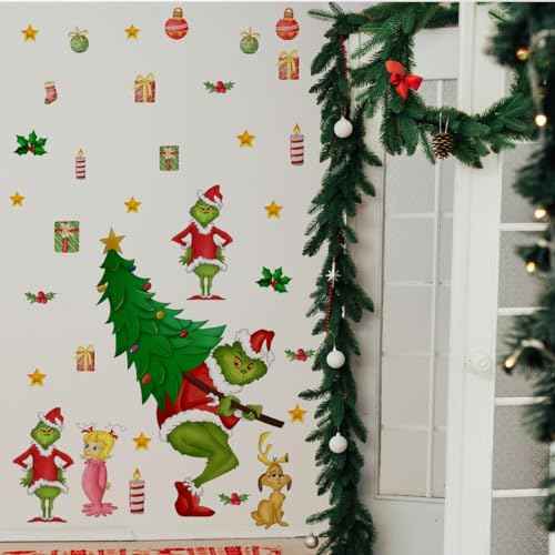 33.85 x 33.18 Inch Christmas Wall Decals Christmas Tree Wall Stickers Removable Christmas Window Decal Sticker Decor for Holiday Living Room Bedroom Decorations