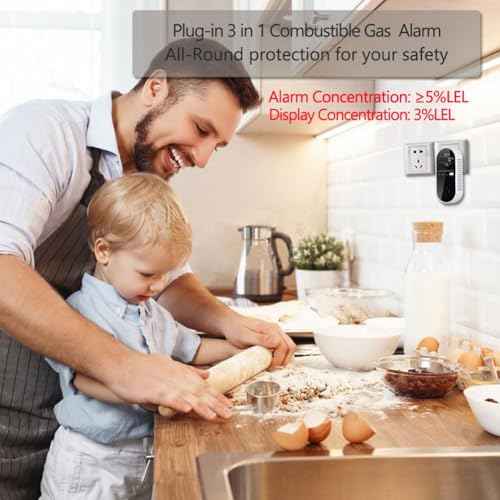 Natural Gas Detector, 3 in 1 Plug-in Propane Gas Detector(Gas, Temperature and Humidity Display), Combustible Gas Detector for Home & RV Gas Leak Detector for LNG, LPG, Methane