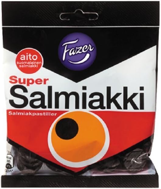 20 Bags x 80g of Fazer Super Salmiakki - Original - Finnish - Salty Licorice - Liquorice - Salmiak - Wine Gums - Candies - Sweets