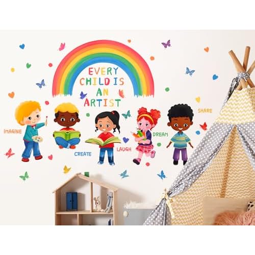 Every Child is an Artist Wall Decal Inspirational Quotes Stickers DIY Peel and Stick Rainbow Wall Decals for Kids Girls Teens Classroom School Nursery Daycare Decoration