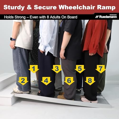 Ruedamann 5 FT Portable Wheelchair Ramp, Sturdy Non-Slip Aluminum Wheelchair Ramp with Upgraded Hinge, Aluminum Folding Ramp for Doorways, Ramp for Wheelchairs, Scooters, Steps, Stairs, Pets