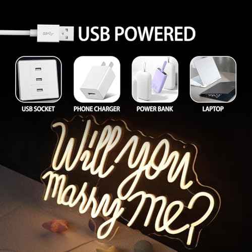 Will You Marry Me Neon Sign, Super Large Size 21.7x13.8 Inch Neon letter Signs for Wall Room Backdrop Decoration (warm white)