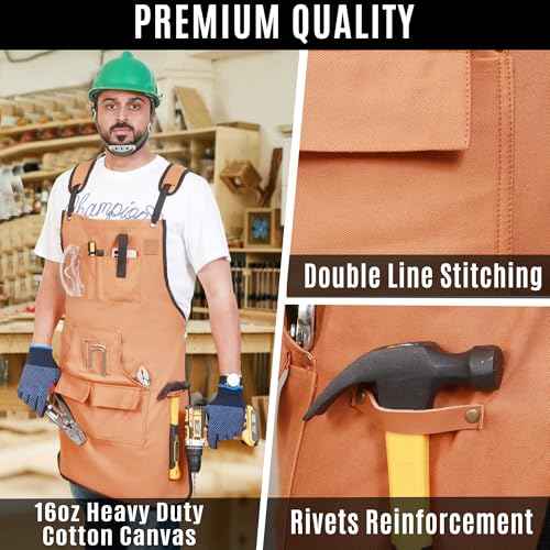 Woodworking Apron for Men - 9 Reinforced Pockets Durable Canvas Rugged Elegance Padded Cross Straps - Tool Apron