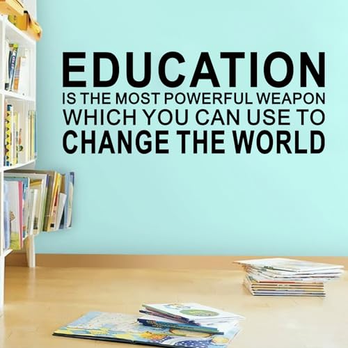 Motivational Quotes Wall Stickers for Classroom: Inspirational Vinyl Art Wall Decals for Library School - Education Change The World 23" X 9"