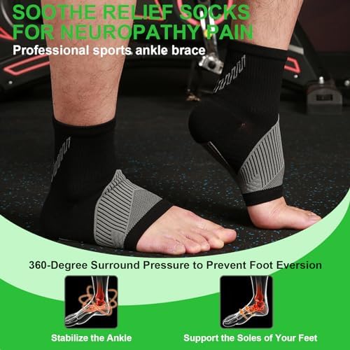 4Pairs Mixed Colors Compression Socks For Women & Men, Foot Neuropathy Socks, Nano Neuropathy Socks Dr - Sock Soothers For Neuropathy Sleep Socks, Comprex Ankle Brace Sleeves(Large)