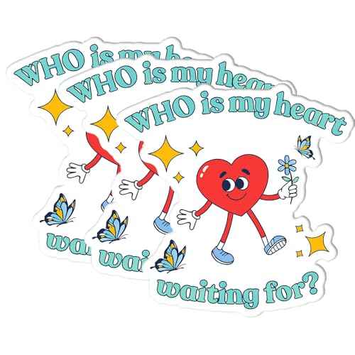 ¡°Who is My Heart Waiting for?¡± Cute Heart Sticker (3pcs) ? Romantic Cartoon Vinyl Waterproof Decals for Laptop, Water Bottle, Scrapbook ? Wholesome Love Quote Gift ? 3x3in
