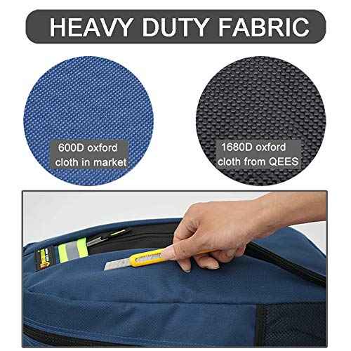 QEES Heavy Duty Tool Backpack, 1680D Oxford Cloth, Electrician's Bag With Durable Handles & Straps