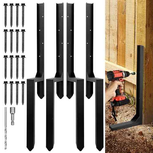Fence Post Repair Kit, Heavy Duty Steel Fence Post Anchor Ground Spike for Repair Tilted, Broken Wood Fence Post (Double Legs - Set 4)