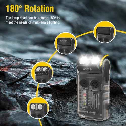BORUIT V20 Small Powerful Pocket Flashlight,180¡ÆHead Swivels with Cob Side Light and Atmosphere Lamp Cap,Ip67 USB C Rechargeable Flashlight with Clip,Lanyard and Keychain,Magnetic Buzzer-13 Modes