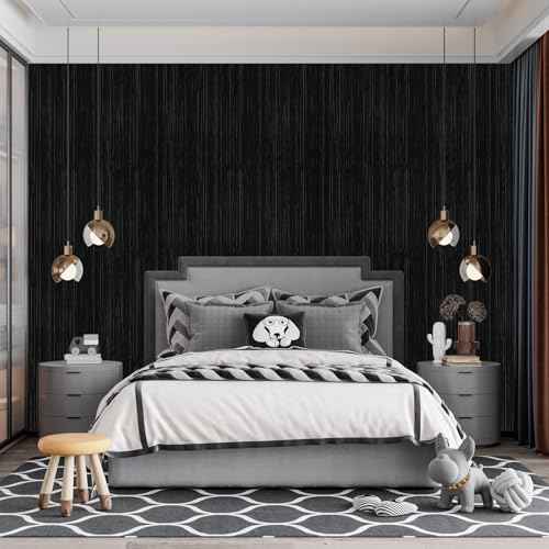 Black Grasscloth Peel and Stick Wallpaper - 15.7"x120" Vintage Texture Removable Waterproof Wall Paper for Room Walls, Cabinets, Furniture, Drawers, Desk