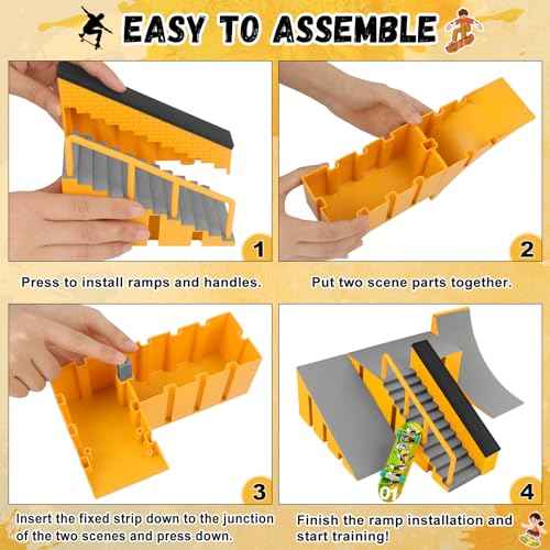 CS COSDDI Finger Skateboard Park Kits,Skateboard Finger Toys with 8 Finger Skateboards & 14 Skatepark Deck Ramp,1 Finger Bike for Unisex Gift,Mini Finger Skateboards Ramp Accessories Set £¨Yellow£©