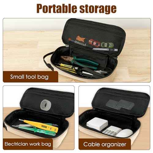 2 Pack Small Tool Bags, Portable Tool Box Organizer, Heavy Duty Tool Storage Bag with Zipper Work Tote for Repairman, Electrician, Carpenters (Brown*2)