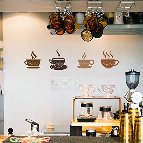 SUPERDANT 4pcs Coffee Wall Stickers Latte Mocha Cappuccino Wall Decor DIY Vinyl Sign Art Decals for Kitchen Coffee Bar Decor Shop Cafe Decoration Peel and Stick Wallpaper Brown