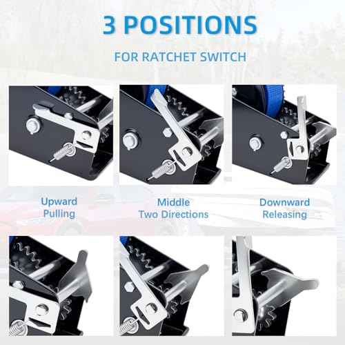 3500LBS Heavy Duty Boat Trailer Winch with 32FT Strap, 2-Way Ratchet, 4:1/8:1 Gear Trailer Winch, Portable Hand Crank for Boat, Truck, Trailer, RV, ATV, Jet Ski