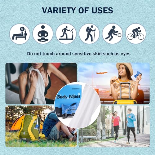 YAKAMOZ Large Body Wipes for Adults Bathing Waterless for Camping, Gym, Sport, Hiking, Travel, Daily Life, Refreshing Anytime Anywhere (Mint Chill, 50 COUNTS)