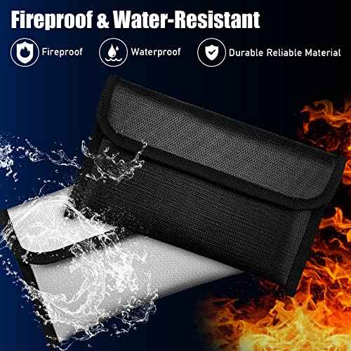 Leinuosen 6 Pack Small Fireproof Bag 8 x 5 Inch Fireproof Money Waterproof Pouch Document Bag with Zipper Silicone Coated Money Holder Safe Accessories for Valuables Passport(Black and Silvery)