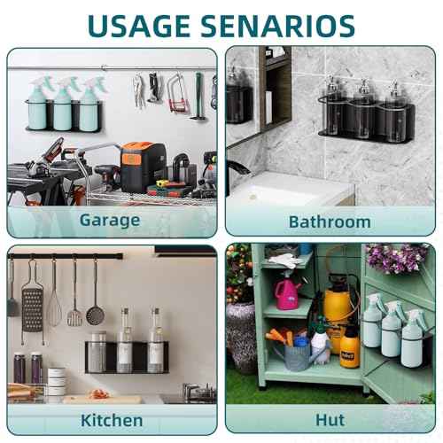 2 Pack 3 All-Purpose Spray Bottle Holder Wall Mount | Heavy-Duty Powder Coated Steel Spray Bottle Storage Rack for Garage Home Workspace | Detailing Bottle Holder (Black)