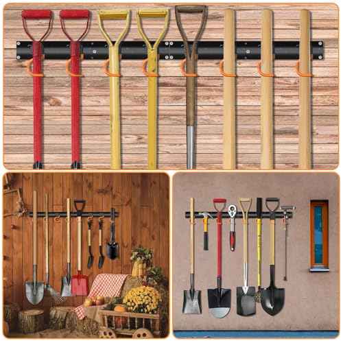 3-H 4¡¿16" All Metal Garden Tool Organizer, Garage Tool Organizer, Broom Holder Wall Mount for Garage, Shed, Garden, Basement Hanging and Organizing Rake, Mop, Shovel, Hose