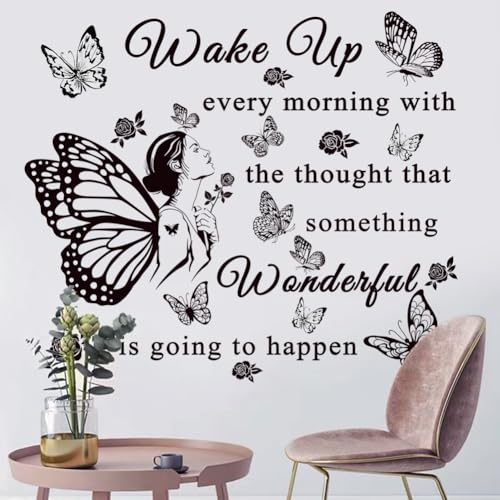 Inspirational Quote Decals: 'Wake Up... Wonderful Happening' Vinyl Wall Sticker for Office, Classroom Decor