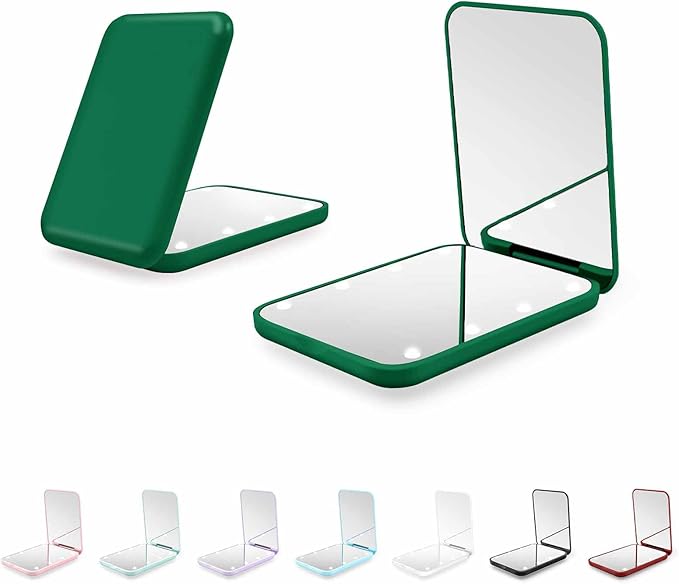 Compact Mirror, 1X/3X Magnification LED Pocket Mirror with Nternal BIattery, Mini Mirror for Purse, Pocket,Travel and Present (Green)