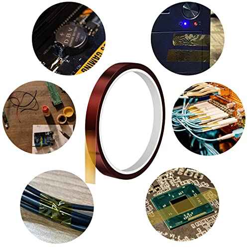 Luter 4 Rolls of Heat Resistant Tape High Temperature Polyimide Adhesive Tape for Sublimation, 3D Printer, Wave Soldering (3 mm/5 mm/8 mm/12 mm x 33 m, Fawn)