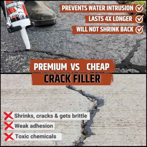 Liquid Rubber Asphalt Crack Filler - Professional-Grade Self-Leveling Waterproof Sealant for Driveway, Parking Lot & Walkway Cracks - Black 10oz - Helps Stop Water Intrusion & UV Damage - 4 Pack