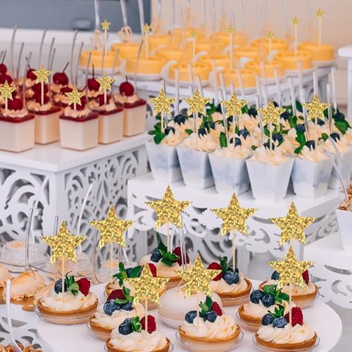 35pcs Gold Star Cupcake Toppers Glitter Star Cake Toppers Twinkle Cupcake Picks Baby Shower Cake Decorations For Wedding Engagement Bridal Shower Birthday Party Supplies Mixed Size