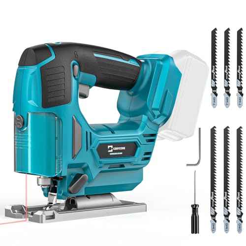 Jig Saw Compatible with Makita 18V Battery, Laser Guide Cordless Jigsaw Tool, Brushless Motor, Variable Speed, 45¡Æ Bevel Angle Cut, LED Light, 3 Orbital Sets, 6PCS Blades (No Battery)