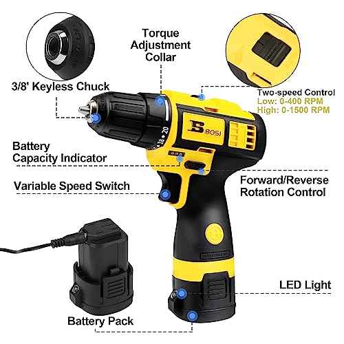 BOSI TOOLS Brushless Cordless Drill Set 16.8V Power Drill Driver Kit with 2 2000mAh Batteries and Charger 3/8-Inch Keyless Chuck 2 Speed 20+1 Position Torque Setting 27pcs Drill Screwdriver Bits