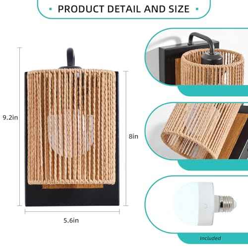 Battery Operated Wall Sconces Set of 2, Wireless Boho Rattan Wall Lights with Dimmable Bulbs, Remote & 12-Color RGB, Rechargeable Lamps for Bedroom, Living Room, Hallway Indoor Lighting