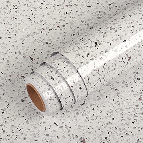 Livelynine Terrazzo Contact Paper White Granite Countertop Wallpaper Waterproof Peel and Stick Countertops for Kitchen Bathroom Counter Top Covers Desk Table Sticker Cabinet Covering 15.8x78.8 Inch