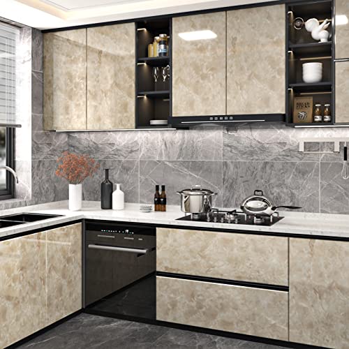 Marble Contact Paper for Cabinets Beige Marble Film Countertop Vinyl Peel and Stick Waterproof Granite Wallpaper Self Adhesive Contact Paper for Countertops Desk Decorative Wrap for Fridge 15.8"x78.7"