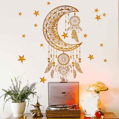 Runtoo Dream Catcher Wall Stickers Gold Star Feathers Wall Art Decal Bedroom Girls Nursery Home Decor