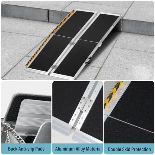 MOTORHOT 10ft Portable Wheelchair Ramp Non-Slip Aluminum Folding Handicap Home Steps Scooter Door Threshold Ramp for 10 inch -30 inch Step Heights 600 lbs Capacity 28in Wide