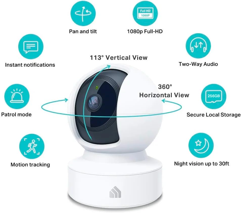 Kasa 1080p Indoor Pan/Tilt Wired Security Camera - Works as a Baby & Pet Monitor, Motion Detection & Tracking, 2-Way Audio, Night Vision, Subscription-Free Local Storage or Optional Cloud, EC70