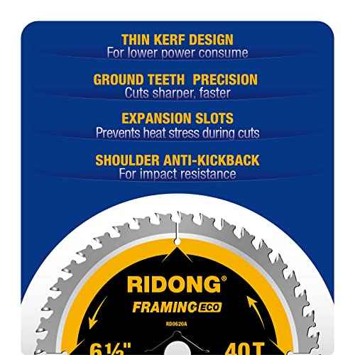 6-1/2 Inch 40 Tooth Circular Saw Blade with 5/8 Inch Arbor ATB Finishing for Wood Cutting(5-Packs)