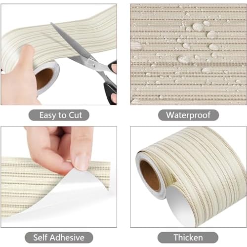 YENHOME Textured Wallpaper Border Peel and Stick Removable Wall Border Trim for Bulletin Board Borders Self Adhesive Grasscloth Wallpaper Border for Walls Mirror Frame Peel and Stick 3"X236" Beige