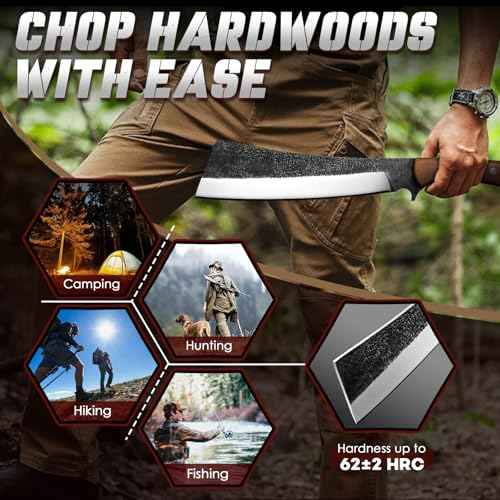 Freelander Japanese Style High Carbon Steel Machete with Red Sandalwood Ergonomic Full Tang Handle and Wood-Leather Sheath ? Heavy-Duty Outdoor Tool for Camping, Hiking, Yard Work, and Survival