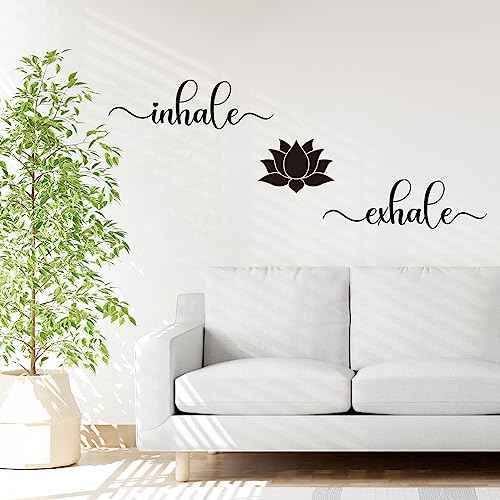 Vancetyno Inhale Exhale Vinyl Wall Decal - Bedroom Yoga Relax Wall Art Lotus Home Decor